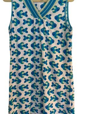 Stan Herman Blue Fish Dress swimsuit coverup womens sz L sleeveless resort wear